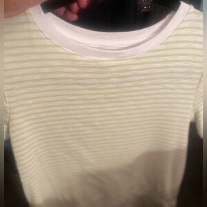 Marled Essentials White and Light Green (S/P) Soft Horizontal Striped Top